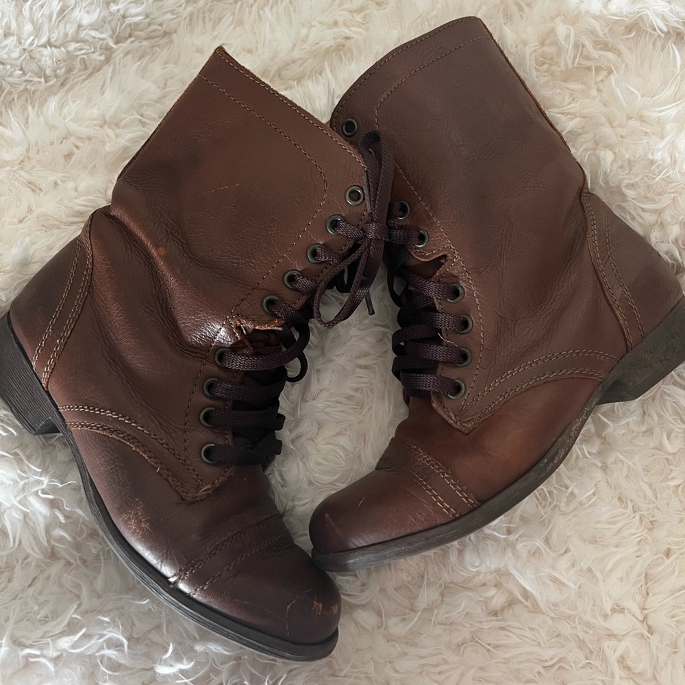 Brow faux Leather combat boots